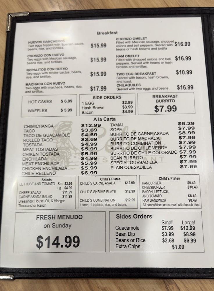 Celia's Restaurant Menu image 1