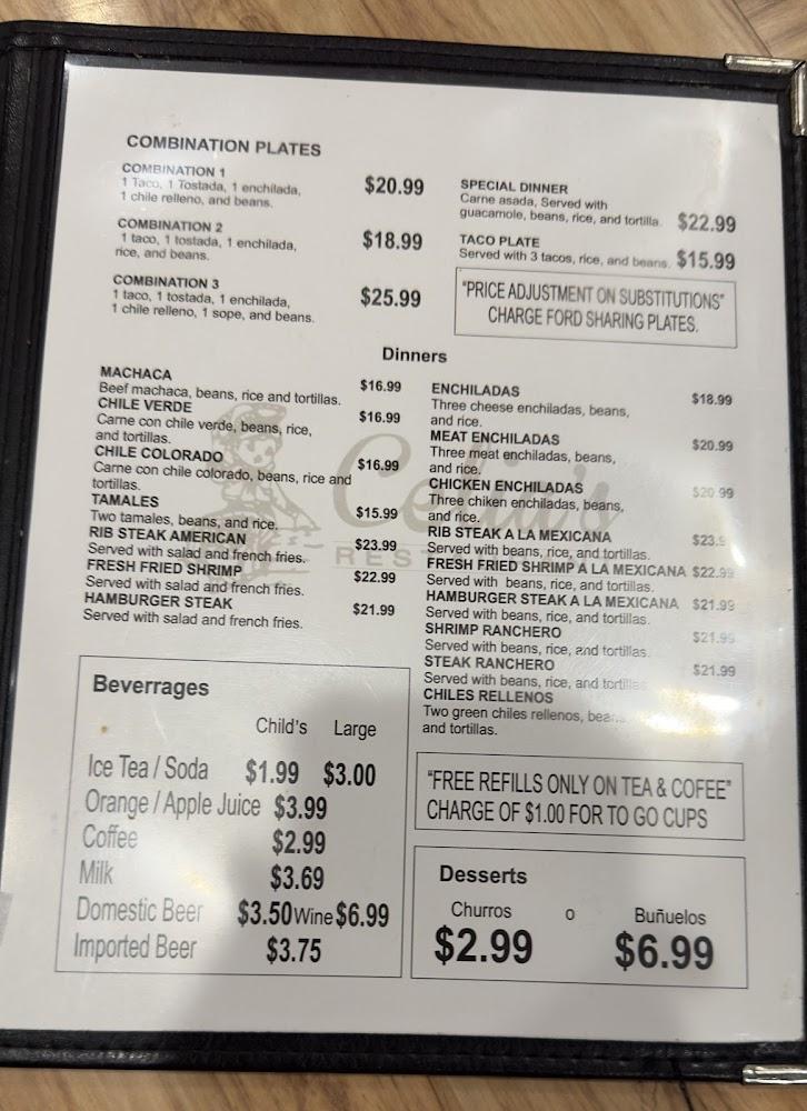 Celia's Restaurant Menu image 2